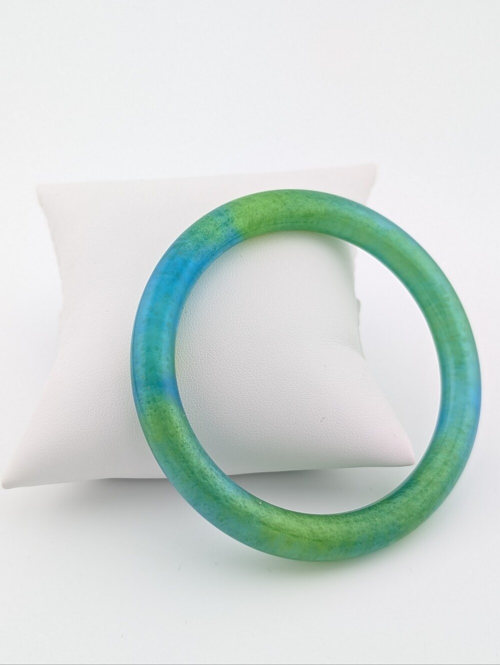 Neon Blue Green Resin Bangle Bracelet Chunky Stackable Retro • Handmade Gift